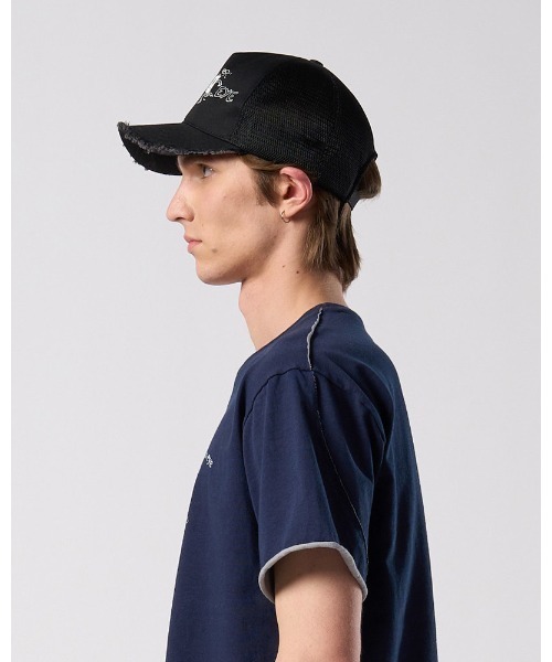 wjk(ダヴルジェイケイ)の「"panic" cut-off mesh cap(キャップ・メンズ・ブラック/ホワイト×ブラック・FREE)」の9枚目の写真