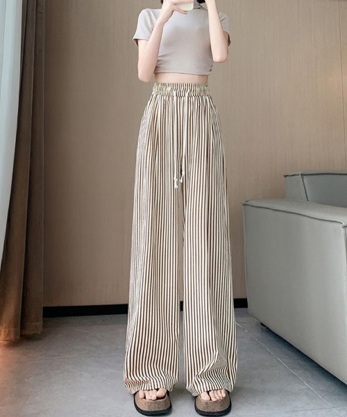 SallyLunn（サリーラン）の「ストライプリラックスワイドパンツ（その他パンツ・レディース・ブラック/ブラウン・MEDIUM/LARGE）」の2枚目の写真