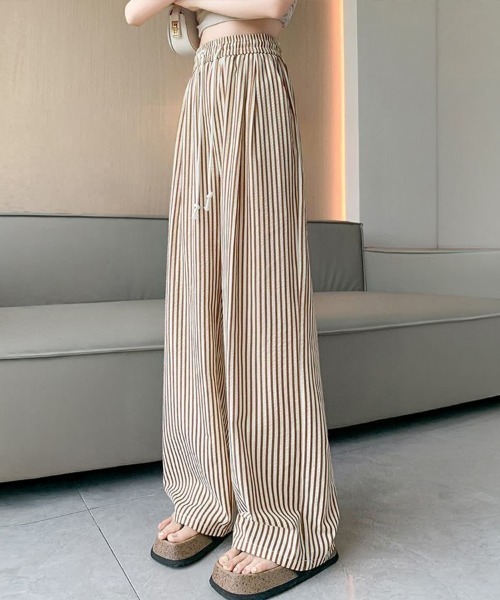 SallyLunn（サリーラン）の「ストライプリラックスワイドパンツ（その他パンツ・レディース・ブラック/ブラウン・MEDIUM/LARGE）」の3枚目の写真