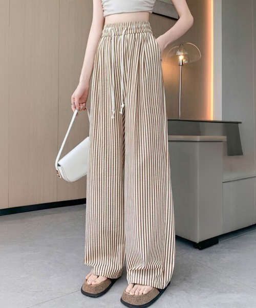 SallyLunn（サリーラン）の「ストライプリラックスワイドパンツ（その他パンツ・レディース・ブラック/ブラウン・MEDIUM/LARGE）」の5枚目の写真