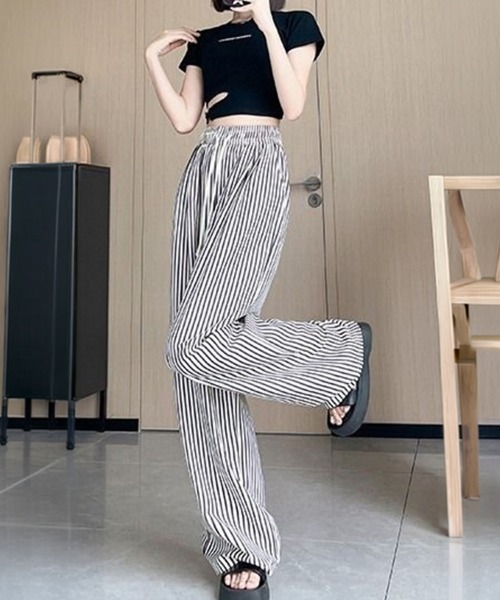 SallyLunn（サリーラン）の「ストライプリラックスワイドパンツ（その他パンツ・レディース・ブラック/ブラウン・MEDIUM/LARGE）」の7枚目の写真