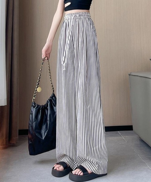 SallyLunn（サリーラン）の「ストライプリラックスワイドパンツ（その他パンツ・レディース・ブラック/ブラウン・MEDIUM/LARGE）」の8枚目の写真