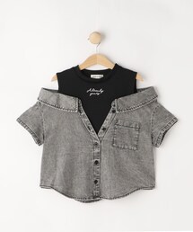 SHOO・LA・RUE | 【120-150cm】肩あきデニムドッキングシャツ(Tシャツ/カットソー)