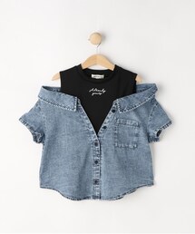 SHOO・LA・RUE（シューラルー）の「【120-150cm】肩あきデニムドッキングシャツ（Tシャツ/カットソー）」
