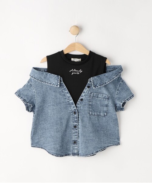 SHOO・LA・RUE(シューラルー)の「【120-150cm】肩あきデニムドッキングシャツ(Tシャツ/カットソー・キッズ・グレー系4/ブルー系5・12/13/14/15 )」の2枚目の写真