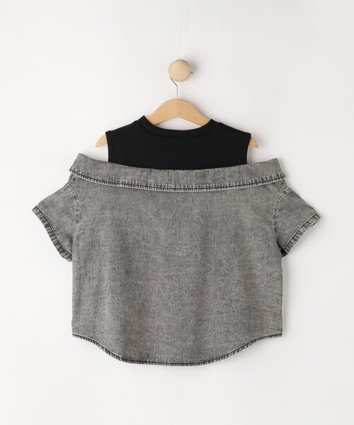 SHOO・LA・RUE(シューラルー)の「【120-150cm】肩あきデニムドッキングシャツ(Tシャツ/カットソー・キッズ・グレー系4/ブルー系5・12/13/14/15 )」の5枚目の写真