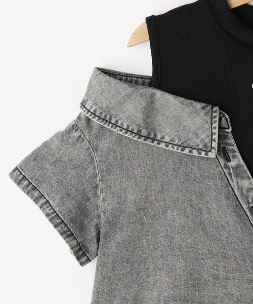 SHOO・LA・RUE(シューラルー)の「【120-150cm】肩あきデニムドッキングシャツ(Tシャツ/カットソー・キッズ・グレー系4/ブルー系5・12/13/14/15 )」の7枚目の写真