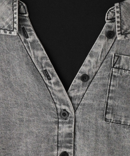 SHOO・LA・RUE(シューラルー)の「【120-150cm】肩あきデニムドッキングシャツ(Tシャツ/カットソー・キッズ・グレー系4/ブルー系5・12/13/14/15 )」の10枚目の写真