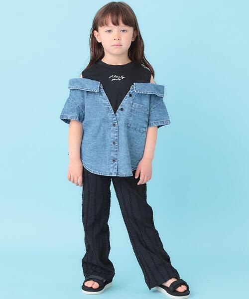 SHOO・LA・RUE(シューラルー)の「【120-150cm】肩あきデニムドッキングシャツ(Tシャツ/カットソー・キッズ・グレー系4/ブルー系5・12/13/14/15 )」の12枚目の写真