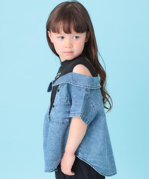 SHOO・LA・RUE(シューラルー)の「【120-150cm】肩あきデニムドッキングシャツ(Tシャツ/カットソー・キッズ・グレー系4/ブルー系5・12/13/14/15 )」の16枚目の写真