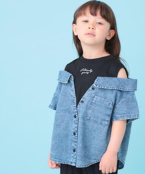 SHOO・LA・RUE(シューラルー)の「【120-150cm】肩あきデニムドッキングシャツ(Tシャツ/カットソー・キッズ・グレー系4/ブルー系5・12/13/14/15 )」の17枚目の写真