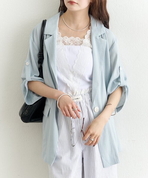 mystic（ミスティック）の「シアー半袖ジャケット（テーラードジャケット・レディース・ブラック/アイボリー/ブルー・FREE）」の3枚目の写真