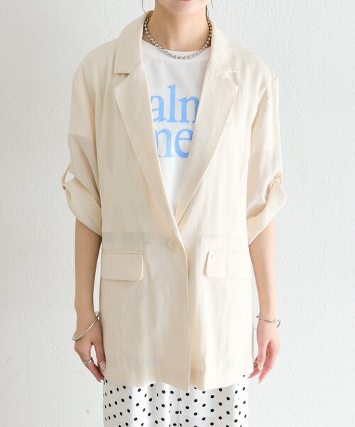 mystic(ミスティック)の「シアー半袖ジャケット(テーラードジャケット・レディース・ブラック/アイボリー/ブルー・FREE)」の16枚目の写真