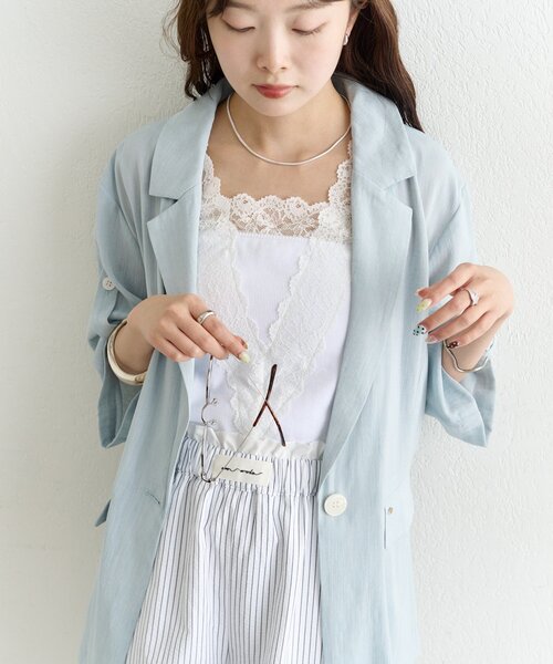 mystic（ミスティック）の「シアー半袖ジャケット（テーラードジャケット・レディース・ブラック/アイボリー/ブルー・FREE）」の5枚目の写真