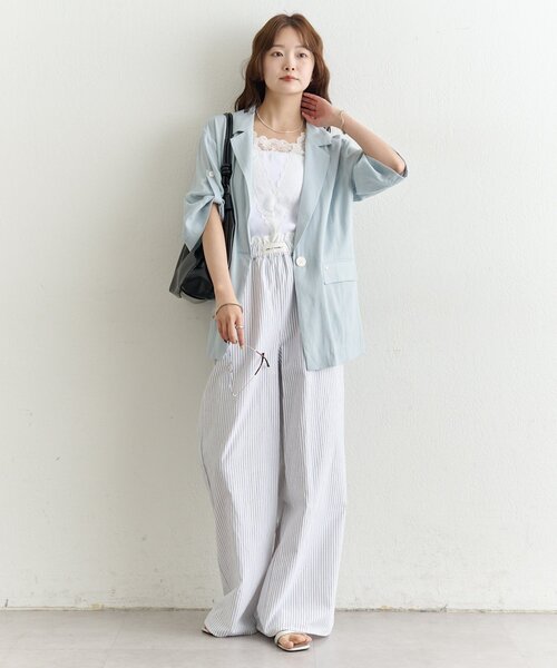 mystic（ミスティック）の「シアー半袖ジャケット（テーラードジャケット・レディース・ブラック/アイボリー/ブルー・FREE）」の6枚目の写真