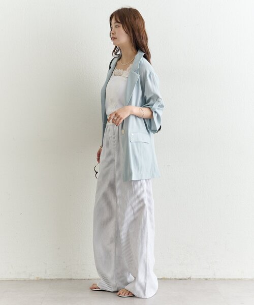 mystic（ミスティック）の「シアー半袖ジャケット（テーラードジャケット・レディース・ブラック/アイボリー/ブルー・FREE）」の8枚目の写真