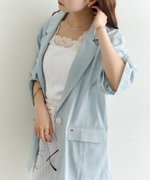 mystic（ミスティック）の「シアー半袖ジャケット（テーラードジャケット・レディース・ブラック/アイボリー/ブルー・FREE）」の9枚目の写真