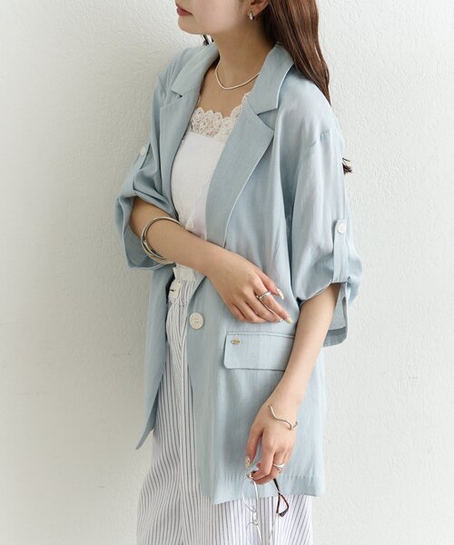 mystic（ミスティック）の「シアー半袖ジャケット（テーラードジャケット・レディース・ブラック/アイボリー/ブルー・FREE）」の11枚目の写真