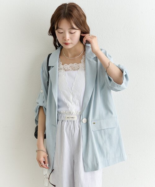 mystic（ミスティック）の「シアー半袖ジャケット（テーラードジャケット・レディース・ブラック/アイボリー/ブルー・FREE）」の12枚目の写真