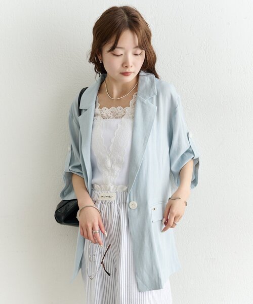 mystic（ミスティック）の「シアー半袖ジャケット（テーラードジャケット・レディース・ブラック/アイボリー/ブルー・FREE）」の13枚目の写真