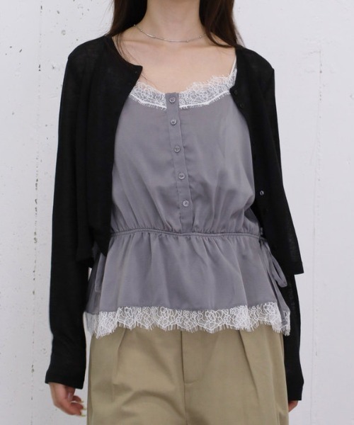 archives(アルシーヴ)の「シアーカットコンパクトカーディガン(Tシャツ/カットソー・レディース・オフホワイト/ブラック・MEDIUM)」の2枚目の写真