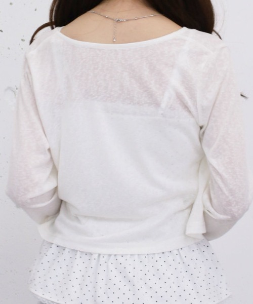 archives(アルシーヴ)の「シアーカットコンパクトカーディガン(Tシャツ/カットソー・レディース・オフホワイト/ブラック・MEDIUM)」の4枚目の写真