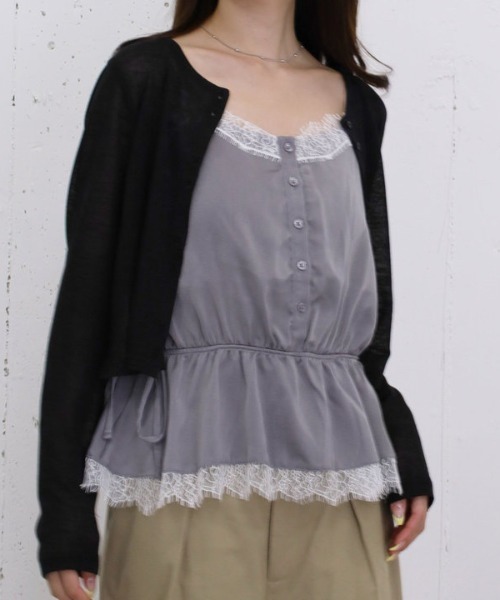 archives(アルシーヴ)の「シアーカットコンパクトカーディガン(Tシャツ/カットソー・レディース・オフホワイト/ブラック・MEDIUM)」の9枚目の写真