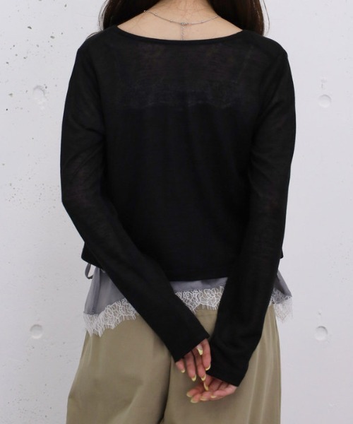 archives(アルシーヴ)の「シアーカットコンパクトカーディガン(Tシャツ/カットソー・レディース・オフホワイト/ブラック・MEDIUM)」の12枚目の写真