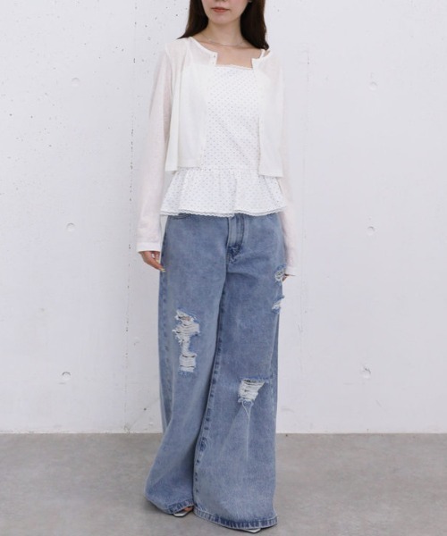 archives(アルシーヴ)の「シアーカットコンパクトカーディガン(Tシャツ/カットソー・レディース・オフホワイト/ブラック・MEDIUM)」の5枚目の写真