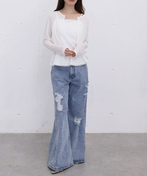 archives(アルシーヴ)の「シアーカットコンパクトカーディガン(Tシャツ/カットソー・レディース・オフホワイト/ブラック・MEDIUM)」の6枚目の写真