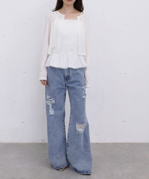 archives(アルシーヴ)の「シアーカットコンパクトカーディガン(Tシャツ/カットソー・レディース・オフホワイト/ブラック・MEDIUM)」の7枚目の写真