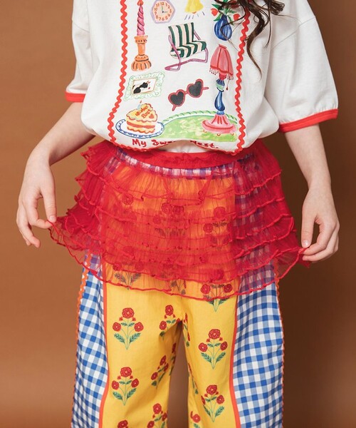 DRC branshes(ディーアールシーブランシェス)の「【WEB限定/りぃー×branshesコラボ】チュールフリル(スカート・キッズ・レッド/ブラウン/アイボリー・M/S)」の1枚目の写真