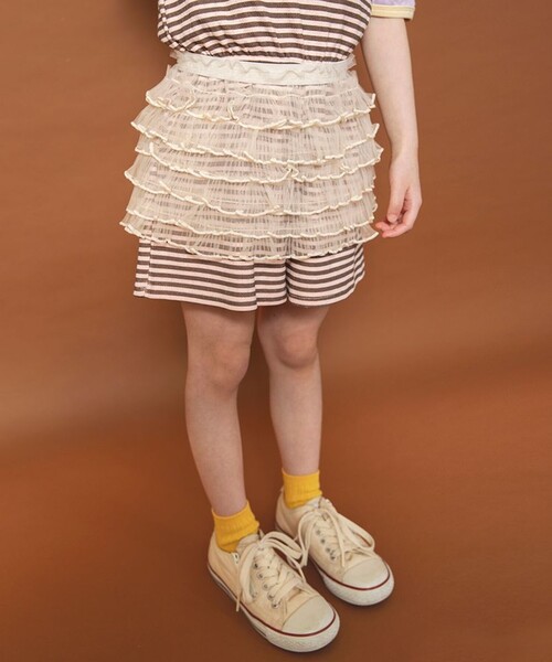 DRC branshes(ディーアールシーブランシェス)の「【WEB限定/りぃー×branshesコラボ】チュールフリル(スカート・キッズ・レッド/ブラウン/アイボリー・M/S)」の2枚目の写真