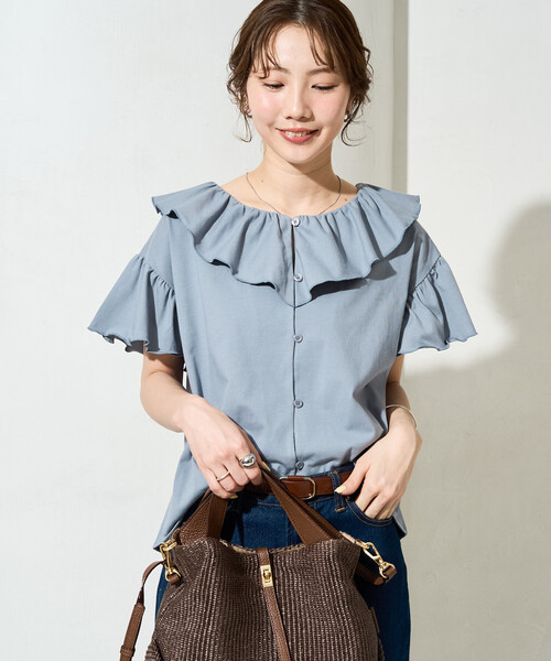 ホリデイ × フリークスストア カットソー 長袖 ロゴ刺繍 フリルカラー S 黒 ホリデイ × フリークスストア カットソー 長袖 ロゴ刺繍 フリルカラー
