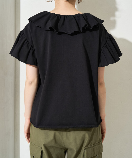 FREAK'S STORE(フリークスストア)の「限定展開 <接触冷感>フリルカラー 袖フレア ボタン トップス(Tシャツ/カットソー・レディース・ネイビー/ベージュ/ブラック/ブルー/オフホワイト・フリ-)」の17枚目の写真