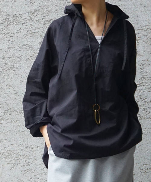 【 JOURNAL STANDARD LUXE 】コットンキャンブリック 日本製 キャンブリック フードシャツ（シャツ/ブラウス）｜JOURNAL STANDARD