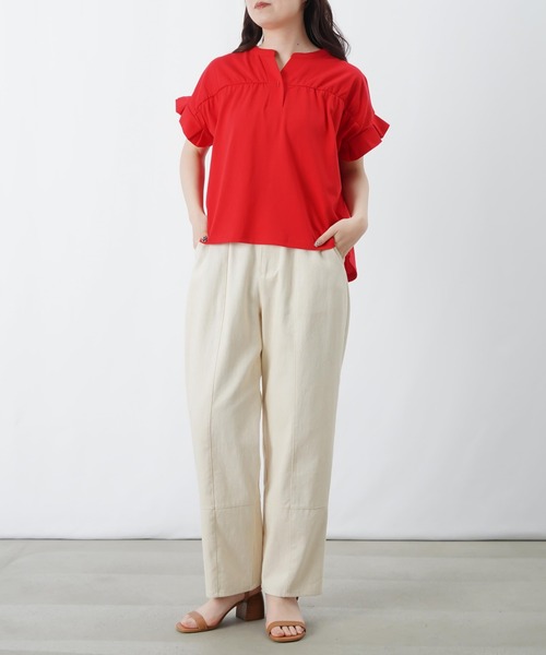 LUCA/LADY LUCK LUCA(ルカ/レディラックルカ)の「LC/LLL セミシルケットシャーリング半袖スキッパープルオーバー(Tシャツ/カットソー・レディース・レッド/ブルー/ブラック・FREE)」の3枚目の写真