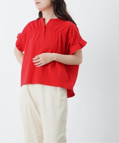 LUCA/LADY LUCK LUCA(ルカ/レディラックルカ)の「LC/LLL セミシルケットシャーリング半袖スキッパープルオーバー(Tシャツ/カットソー・レディース・レッド/ブルー/ブラック・FREE)」の5枚目の写真