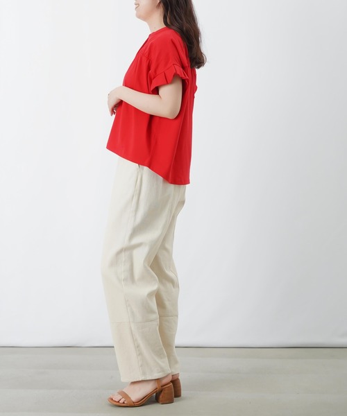 LUCA/LADY LUCK LUCA(ルカ/レディラックルカ)の「LC/LLL セミシルケットシャーリング半袖スキッパープルオーバー(Tシャツ/カットソー・レディース・レッド/ブルー/ブラック・FREE)」の6枚目の写真