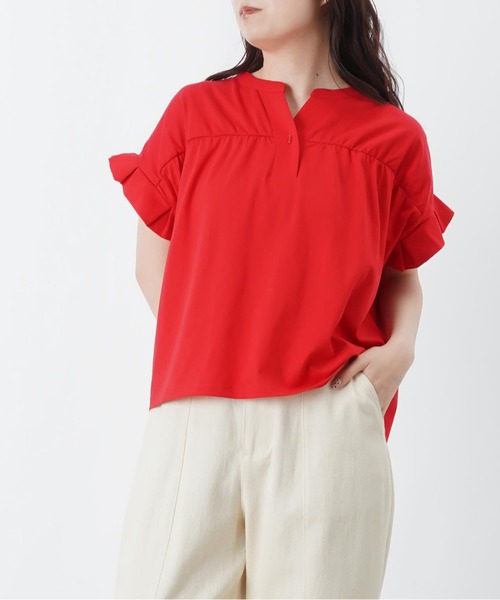 LUCA/LADY LUCK LUCA(ルカ/レディラックルカ)の「LC/LLL セミシルケットシャーリング半袖スキッパープルオーバー(Tシャツ/カットソー・レディース・レッド/ブルー/ブラック・FREE)」の9枚目の写真