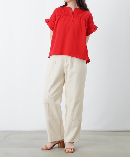 LUCA/LADY LUCK LUCA(ルカ/レディラックルカ)の「LC/LLL セミシルケットシャーリング半袖スキッパープルオーバー(Tシャツ/カットソー・レディース・レッド/ブルー/ブラック・FREE)」の10枚目の写真