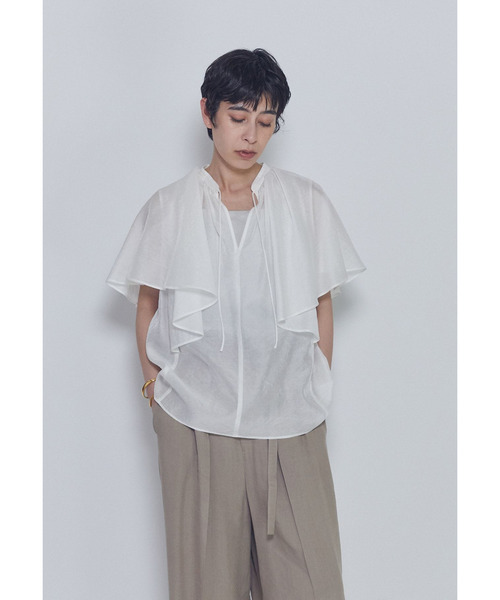 【美品】  1er Arrondissement / プルミエアロンディスモン | シアーキュプラシルクラッフルブラウス | 36 | エクリュ系 | レディース シアーキュプラシルクラッフルブラウス（シャツ/ブラウス）｜1er