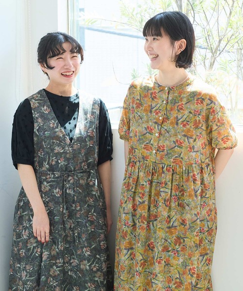 l'atelier du savon（アトリエドサボン）の「ばらのプリント ギャザーロングワンピース（ワンピース・レディース・オレンジ/グリーン・FREE）」の14枚目の写真