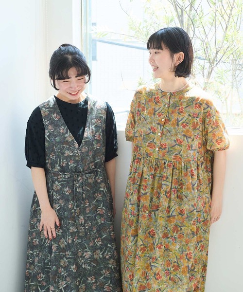 l'atelier du savon（アトリエドサボン）の「ばらのプリント ギャザーロングワンピース（ワンピース・レディース・オレンジ/グリーン・FREE）」の13枚目の写真