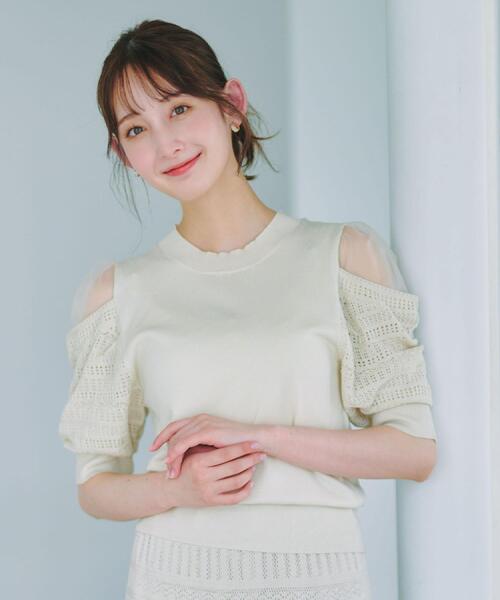 index(インデックス)の「肩シアー柄編みニット【洗濯機OK/抗ピル】(ニット/セーター・レディース・ブラック系7/ボルドー/ブラウン系その他/アイボリー・00)」の18枚目の写真