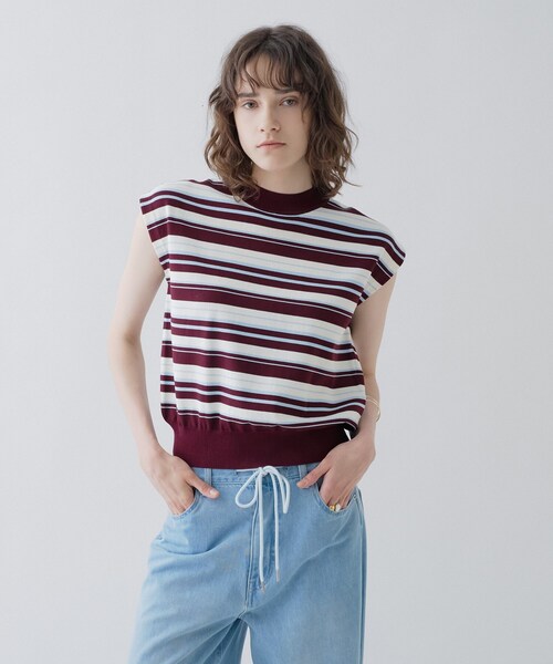 cloenc（クロエンス）の「【ひんやり／マシンウォッシュ】フレンチスリーブニット（ニット/セーター・レディース・ピンク/サックスブルー/ホワイト/ブラック/ワイン系1/ブラック系2・02）」の6枚目の写真