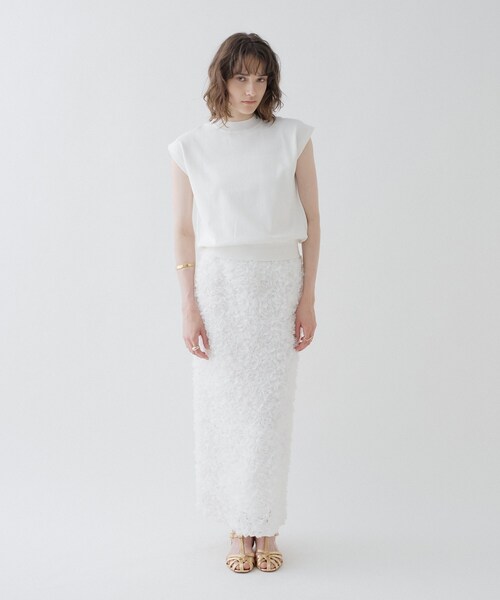cloenc（クロエンス）の「【ひんやり／マシンウォッシュ】フレンチスリーブニット（ニット/セーター・レディース・ピンク/サックスブルー/ホワイト/ブラック/ワイン系1/ブラック系2・02）」の8枚目の写真