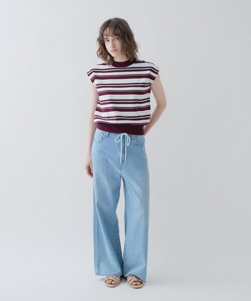 cloenc(クロエンス)の「【ひんやり/マシンウォッシュ】フレンチスリーブニット(ニット/セーター・レディース・ピンク/サックスブルー/ホワイト/ブラック/ワイン系1/ブラック系2・02)」の16枚目の写真