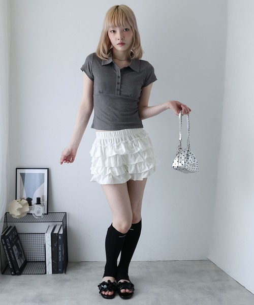 Ulysses（ユリシス）の「ティアードフリルショートパンツ（その他パンツ・レディース・ホワイト/ブラック・F）」の8枚目の写真