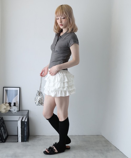 Ulysses（ユリシス）の「ティアードフリルショートパンツ（その他パンツ・レディース・ホワイト/ブラック・F）」の9枚目の写真